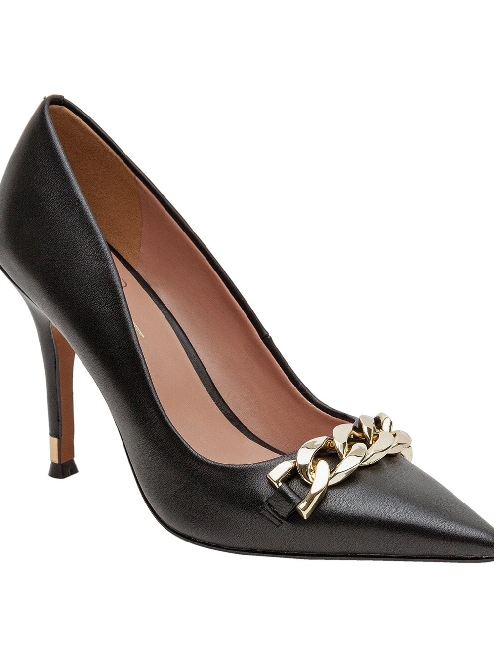 Paolo Black Pointed Stiletto Pump with Gold Chain